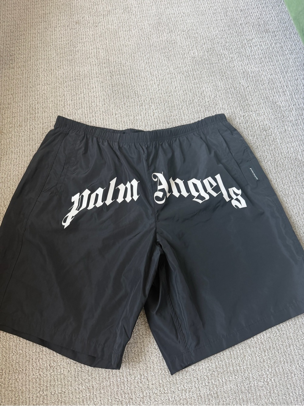 Palm Angels Black Swim Shorts with White Logo